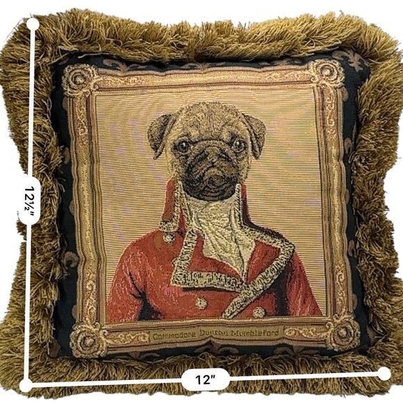 Borgata Regency Throw Pillow Pug Military Uniform Red Coat Formally Dressed Dog - Picture 6 of 6